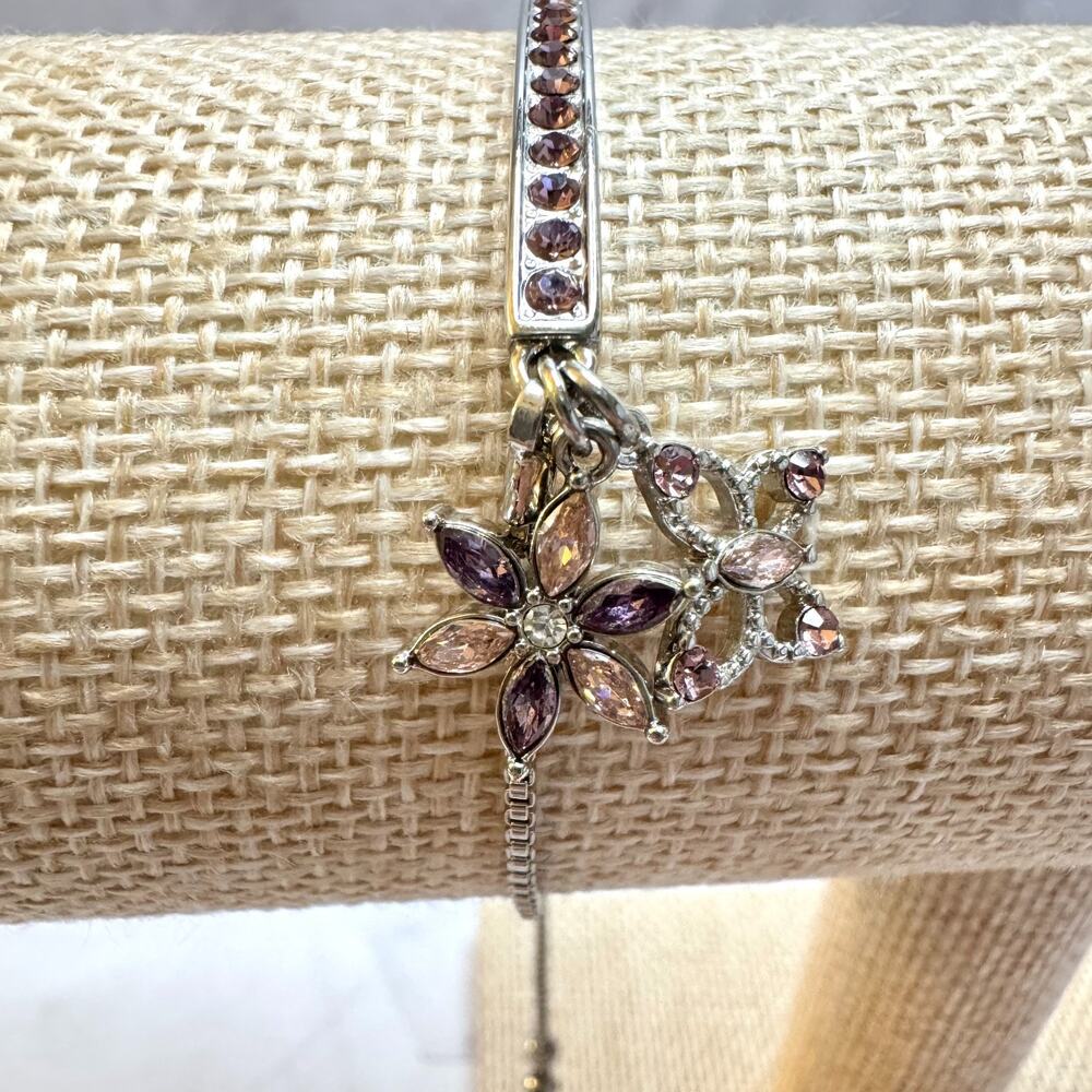 Brilliance Adjustable Bracelet Genuine Crystal Purple Charms Butterfly Flower